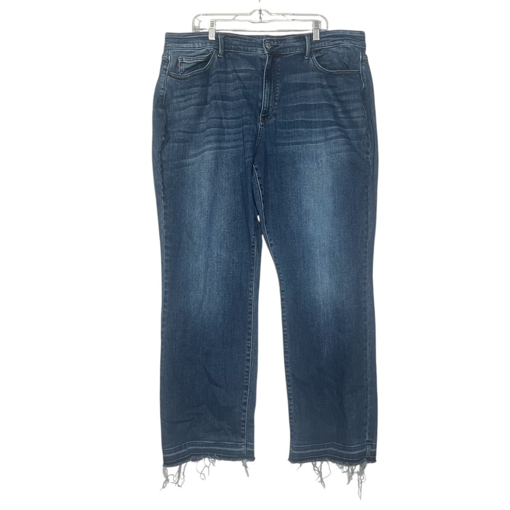 Judy Blue Mid Rise Dad Jeans with Release Hem Blue Size 24W Blue Stretch
